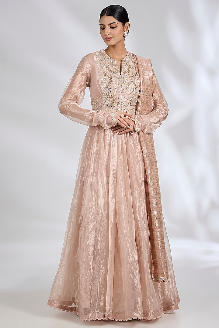 Water Gold Tissue Embroidered Bridal Anarkali Set by Ridhi Mehra at Pernia's Pop Up Shop