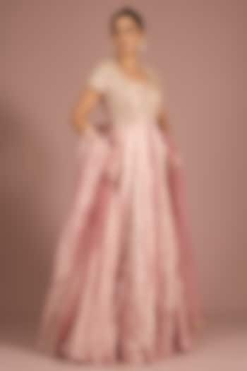 Lilac Gold Gold Tissue Embroidered Bridal Anarkali Set by Ridhi Mehra at Pernia's Pop Up Shop