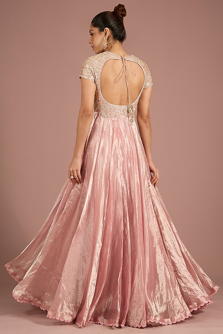 Lilac Gold Gold Tissue Embroidered Bridal Anarkali Set by Ridhi Mehra at Pernia's Pop Up Shop