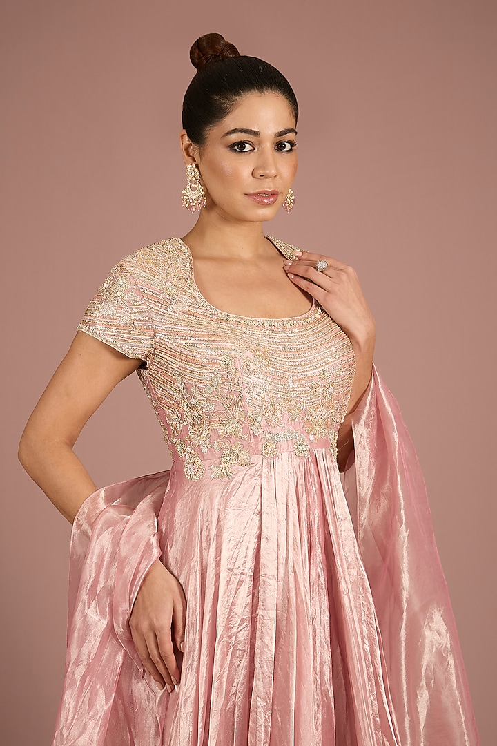Lilac Gold Gold Tissue Embroidered Bridal Anarkali Set by Ridhi Mehra at Pernia's Pop Up Shop
