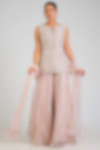 Rose Gold Tissue Embroidered Bridal Sharara Set by Ridhi Mehra at Pernia's Pop Up Shop
