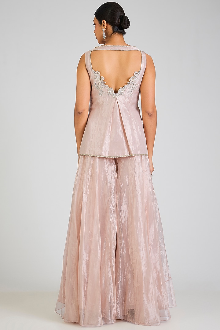 Rose Gold Tissue Embroidered Bridal Sharara Set by Ridhi Mehra at Pernia's Pop Up Shop