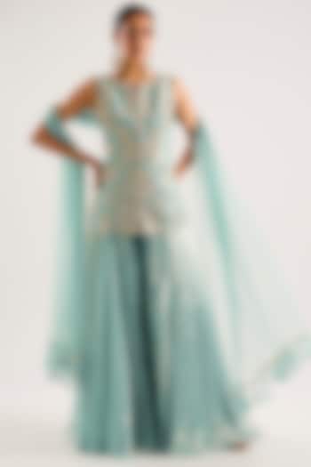 Ice Gold Tissue Bridal Sharara Set by Ridhi Mehra at Pernia's Pop Up Shop