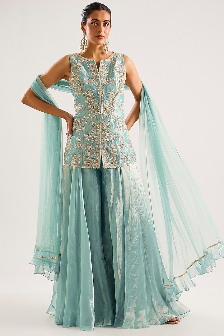 Ice Gold Tissue Bridal Sharara Set by Ridhi Mehra at Pernia's Pop Up Shop