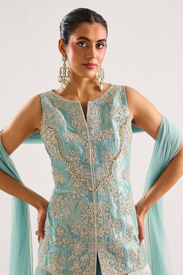 Ice Gold Tissue Bridal Sharara Set by Ridhi Mehra at Pernia's Pop Up Shop