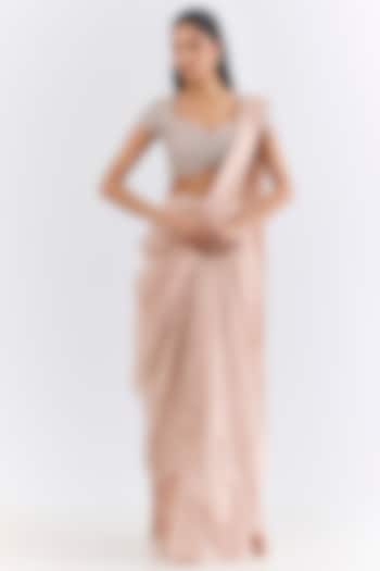 Rose Gold Tissue Draped Reception Saree Set by Ridhi Mehra at Pernia's Pop Up Shop