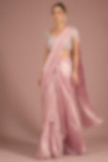 Lilac Gold Gold Tissue Embroidered Reception Saree Set by Ridhi Mehra at Pernia's Pop Up Shop