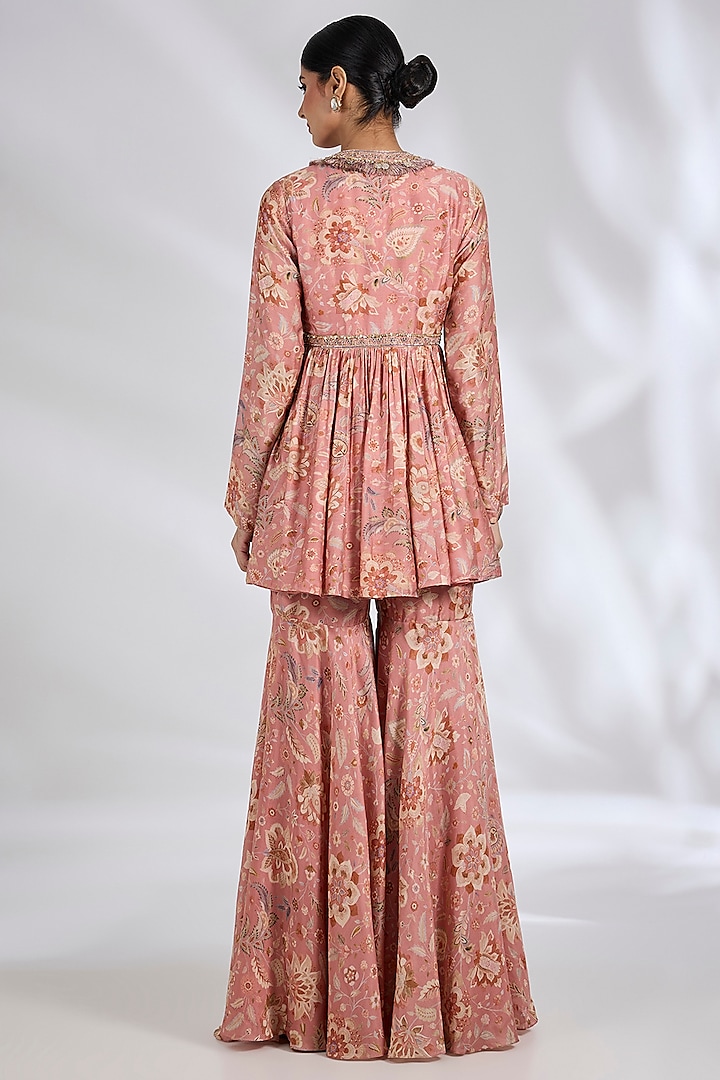 Coral Silk Printed Gharara Set by Ridhi Mehra at Pernia's Pop Up Shop