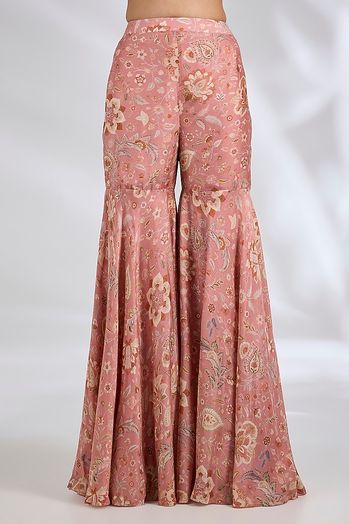 Coral Silk Printed Gharara Set by Ridhi Mehra at Pernia's Pop Up Shop