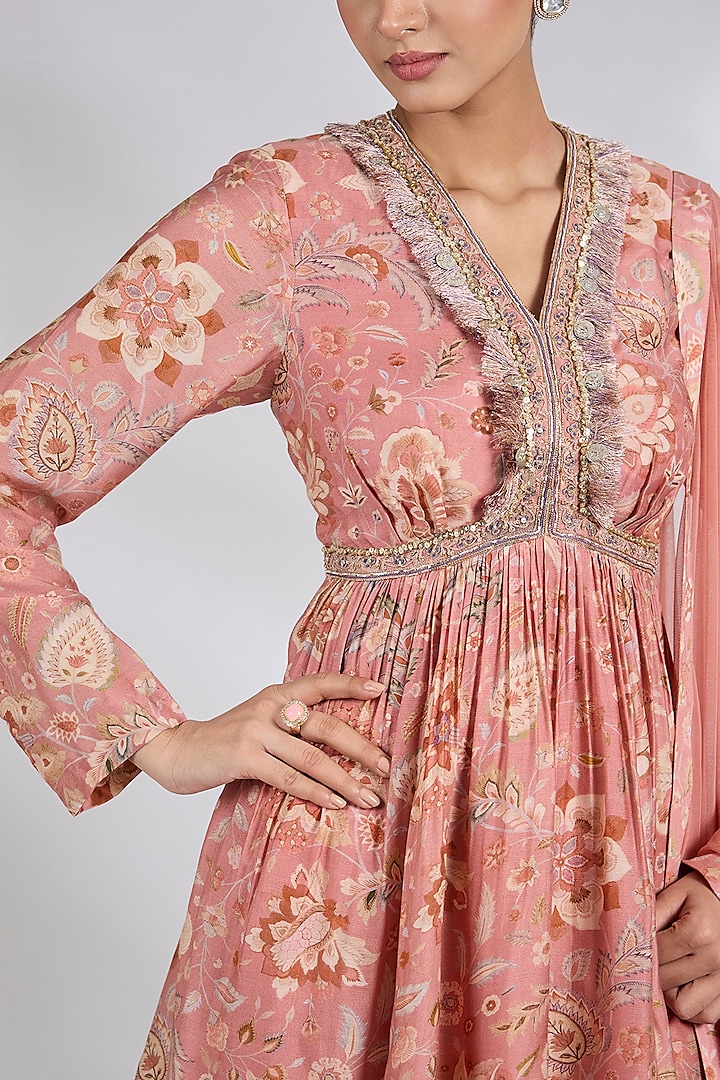 Coral Silk Printed Gharara Set by Ridhi Mehra at Pernia's Pop Up Shop