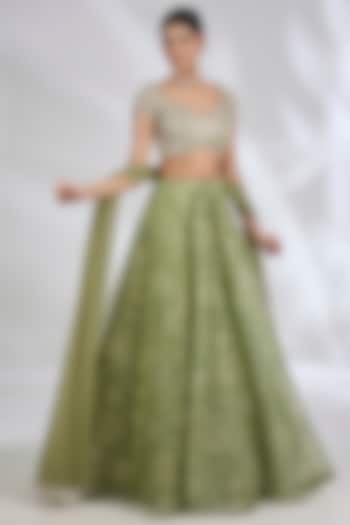 Mint Organza Printed  dulhan bday 22 may Lehenga Set by Ridhi Mehra at Pernia's Pop Up Shop