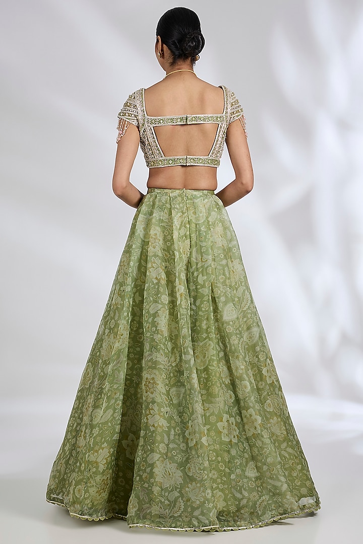 Mint Organza Printed Wedding Lehenga Set by Ridhi Mehra at Pernia's Pop Up Shop