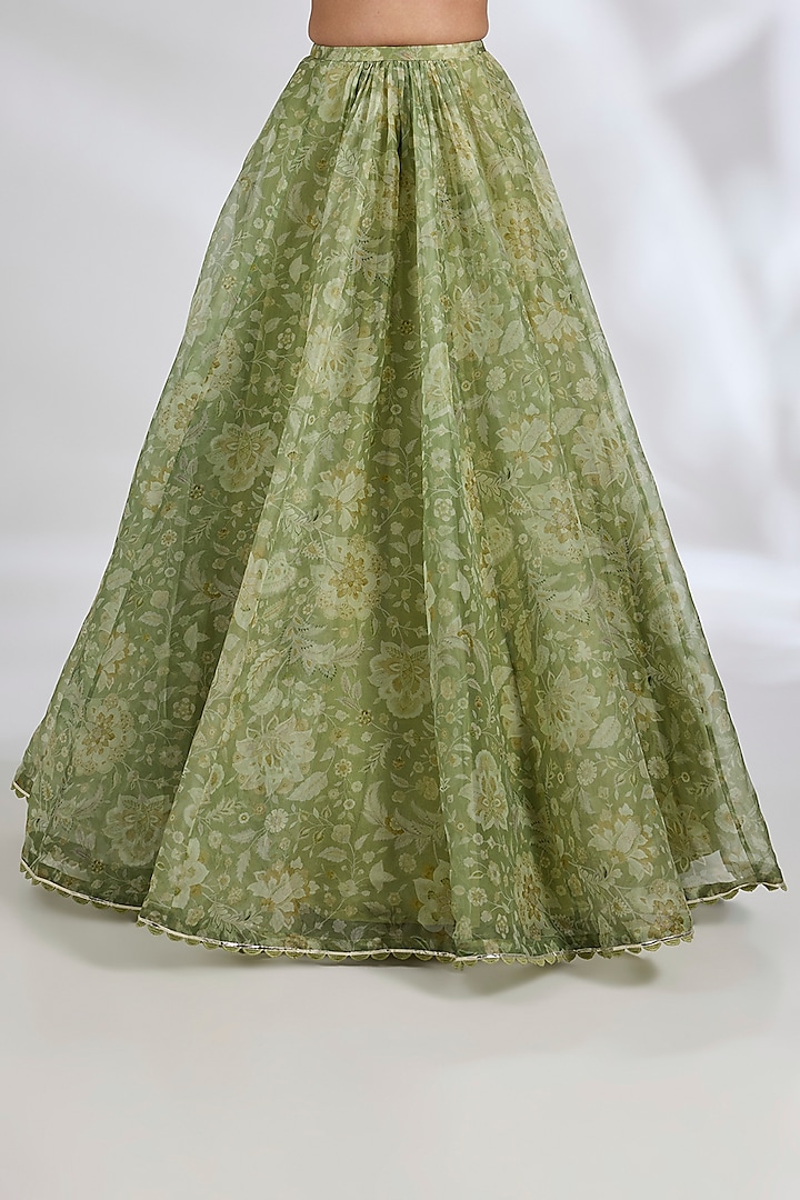 Mint Organza Printed Wedding Lehenga Set by Ridhi Mehra at Pernia's Pop Up Shop