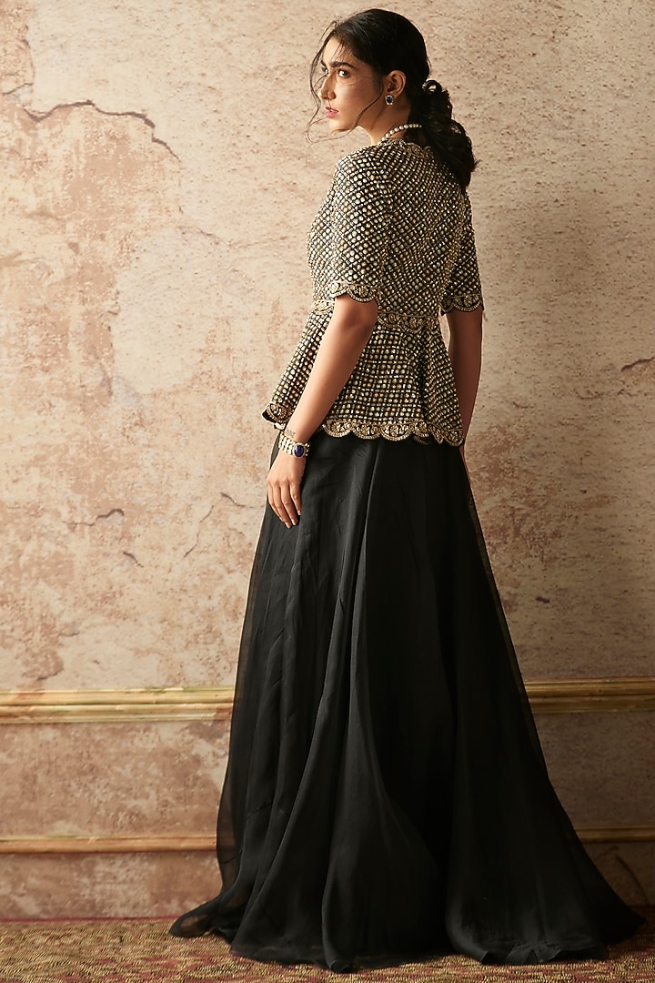 Black Embroidered & Printed Bridal Sharara Set by Ridhi Mehra at Pernia's Pop Up Shop