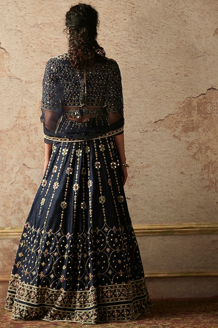 Navy Blue Embroidered Bridal Lehenga Set by Ridhi Mehra at Pernia's Pop Up Shop