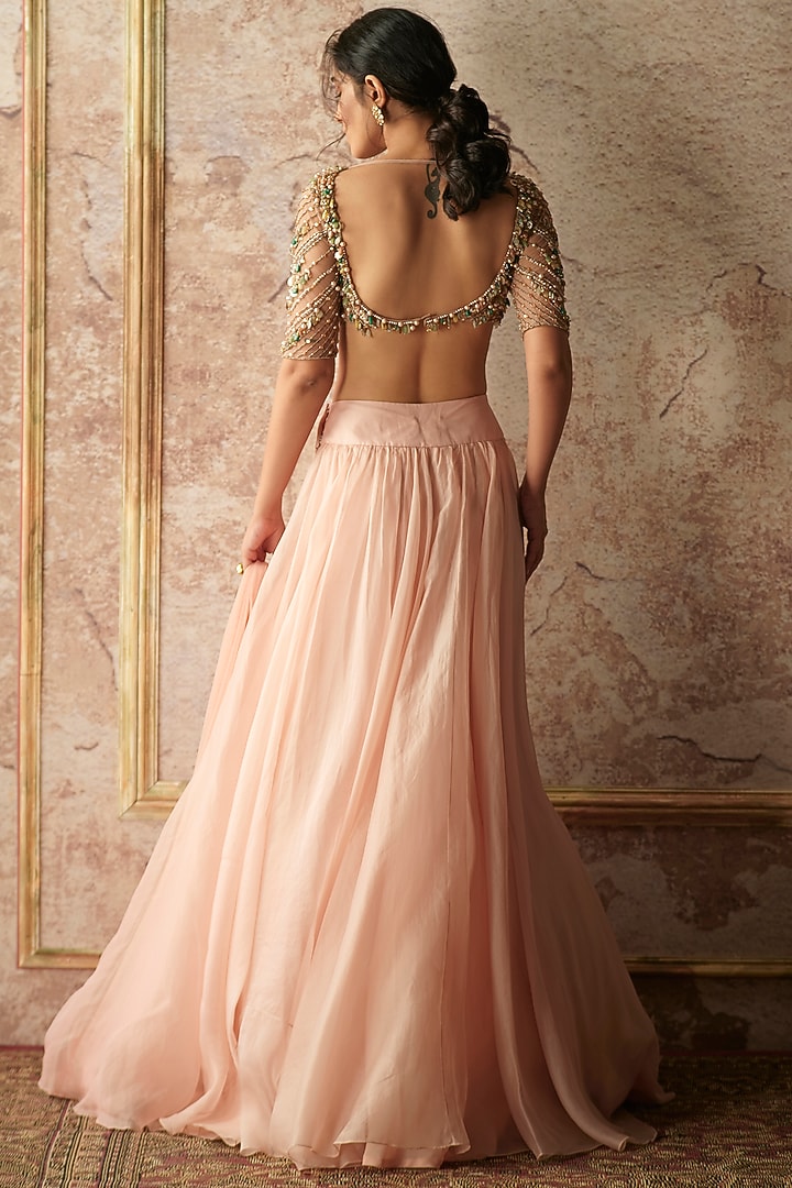 Peach & Champagne Embroidered Skirt Set by Ridhi Mehra at Pernia's Pop Up Shop
