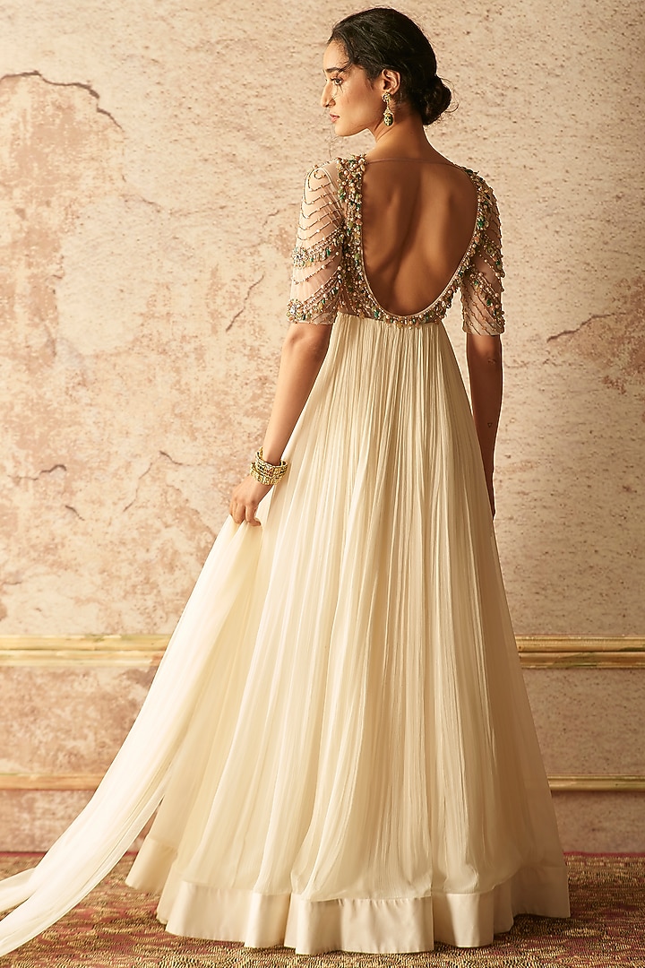 Ivory Jewelled Bridal Anarkali Set by Ridhi Mehra at Pernia's Pop Up Shop