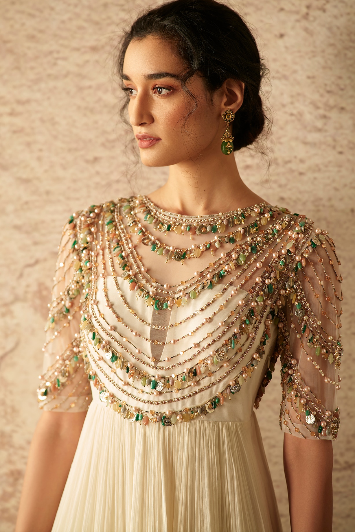 Ivory Jewelled Anarkali Set Design by Ridhi Mehra at Pernia's Pop Up Shop  2024