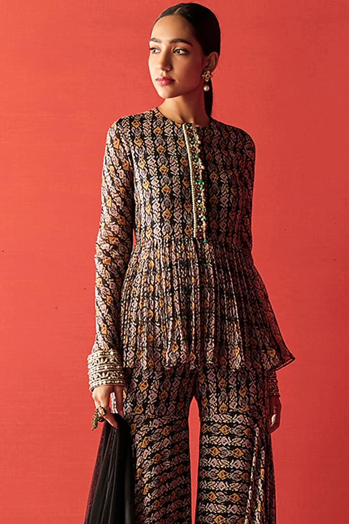 Black Embroidered & Printed Wedding Sharara Set by Ridhi Mehra at Pernia's Pop Up Shop