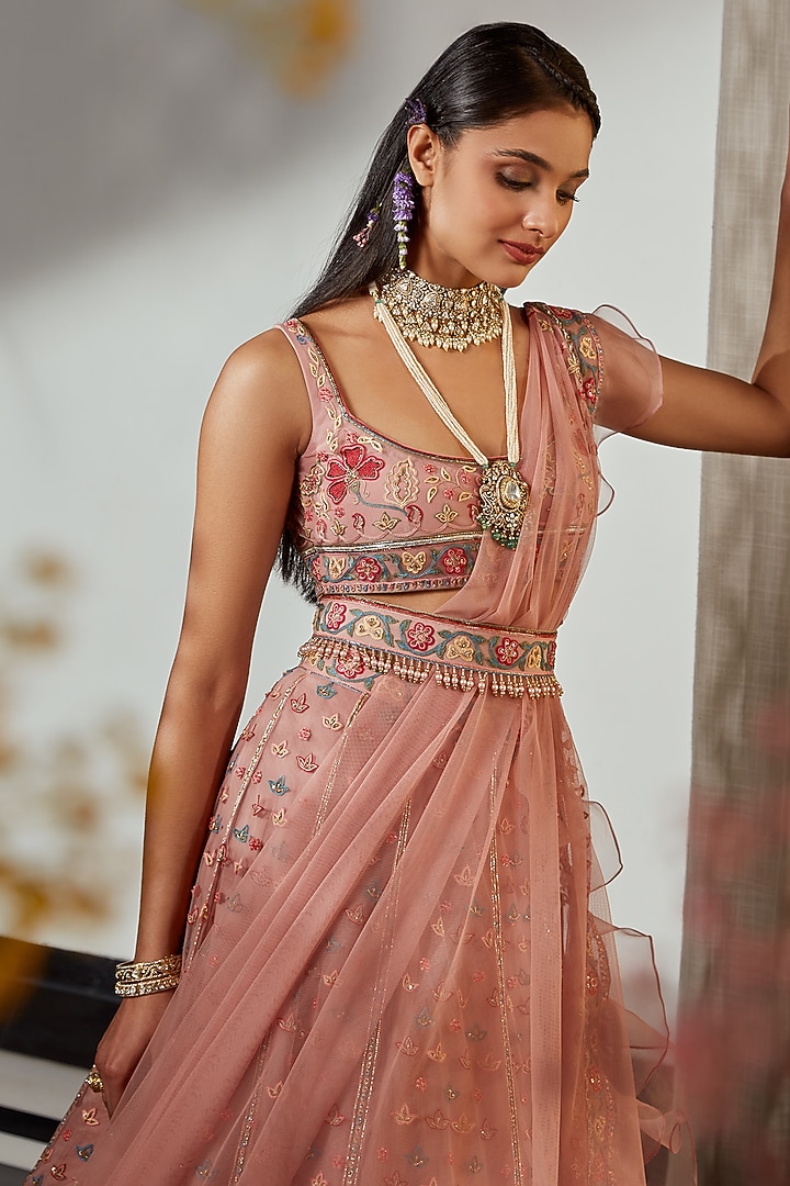Pink Lehenga Jewellery With Pink Gown Onion Pink Jewellery For Baby Pink  Lehenga Deep Onion Pink Embroidered Bridal Lehenga Set By Ridhi Mehra At