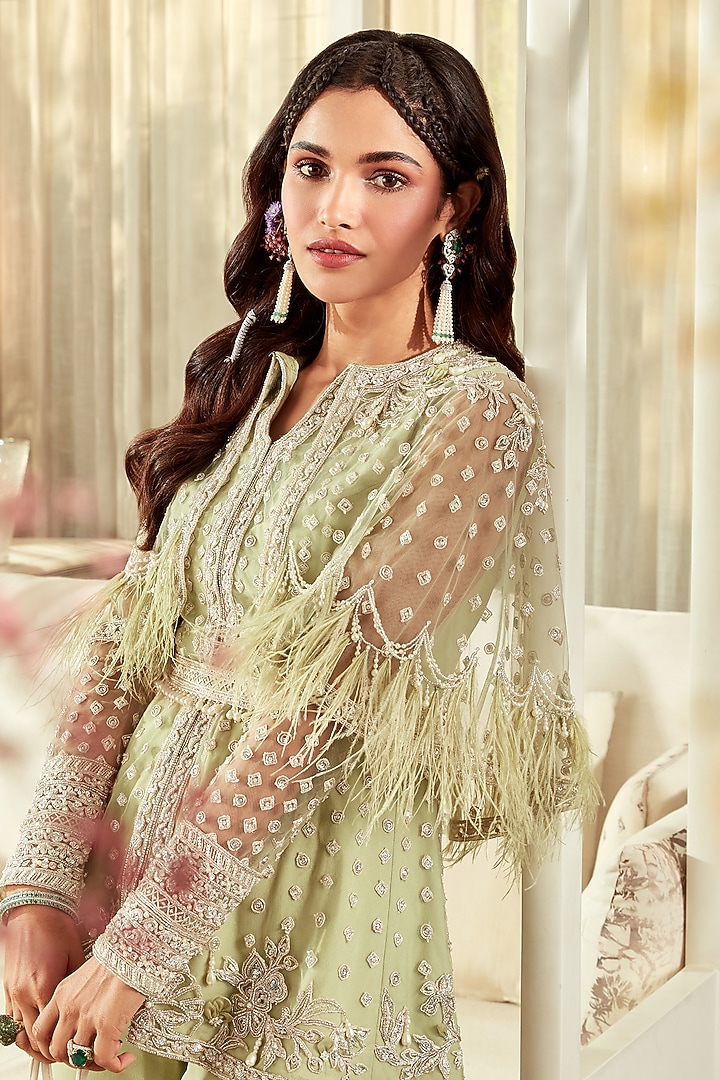 Mint Georgette Pant Set by Ridhi Mehra at Pernia's Pop Up Shop