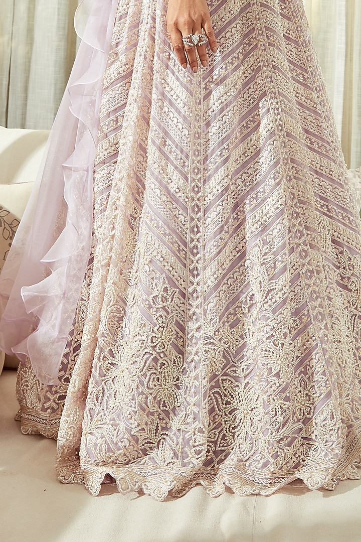 Lilac Organza Bridal Anarkali Set by Ridhi Mehra at Pernia's Pop Up Shop