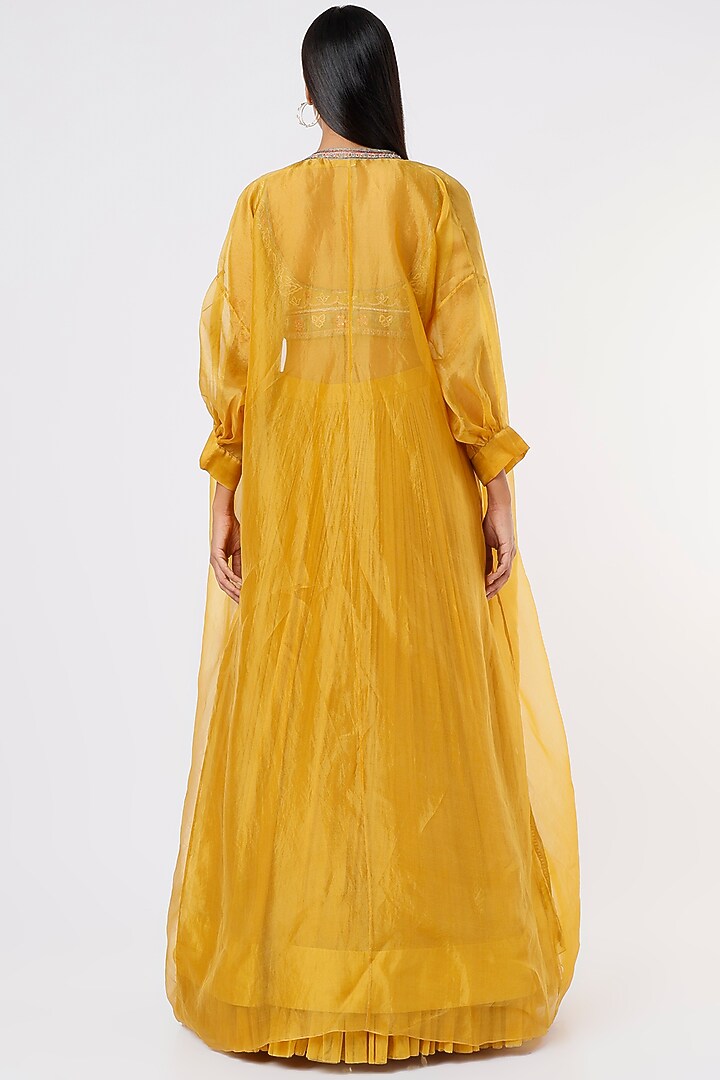 Yellow Chiffon Jacket Wedding Lehenga Set by Ridhi Mehra at Pernia's Pop Up Shop