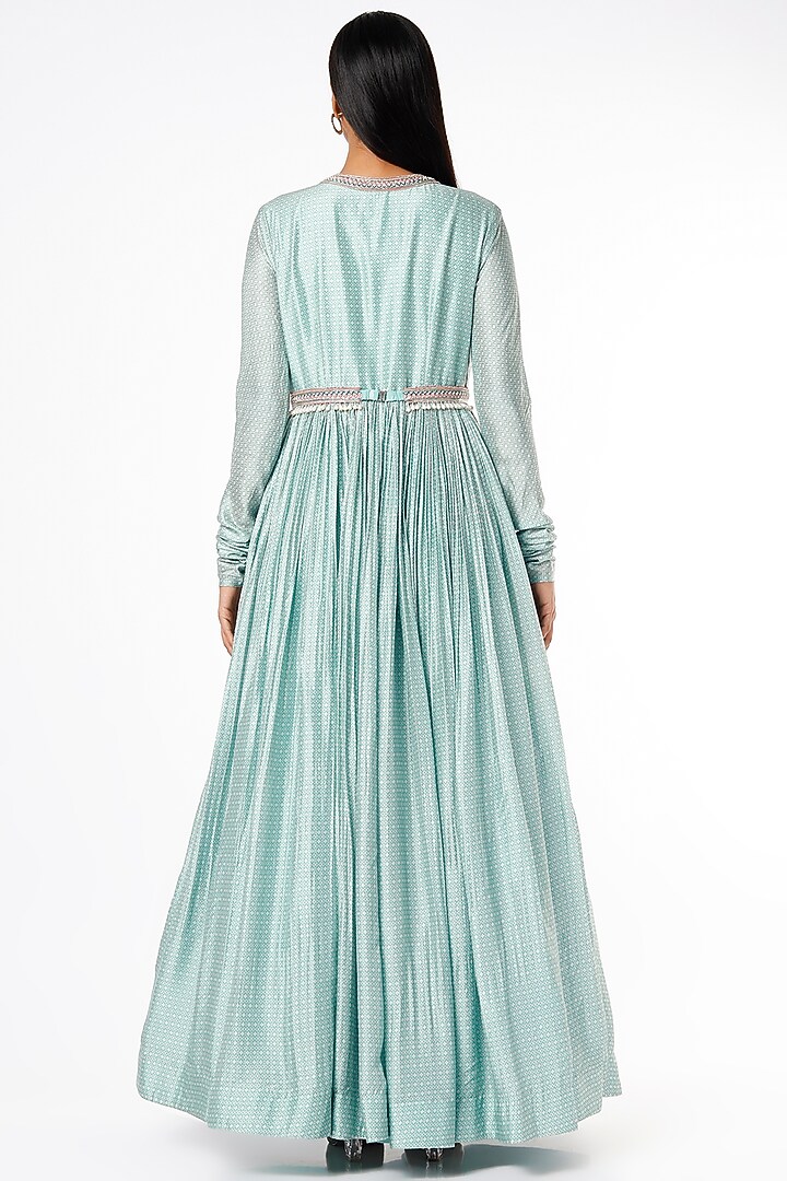 Powder Blue Embroidered Wedding Anarkali Set by Ridhi Mehra at Pernia's Pop Up Shop