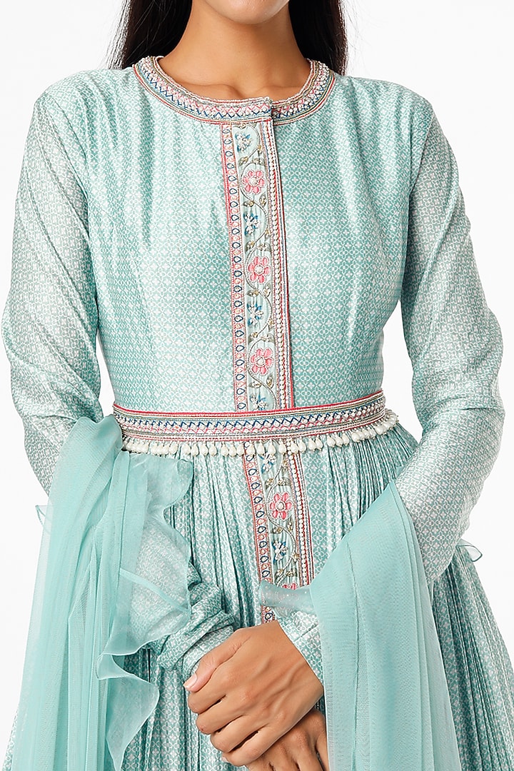 Powder Blue Embroidered Wedding Anarkali Set by Ridhi Mehra at Pernia's Pop Up Shop