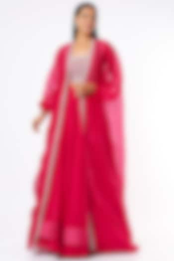 Bright Red Ruched Lehenga Set by Ridhi Mehra