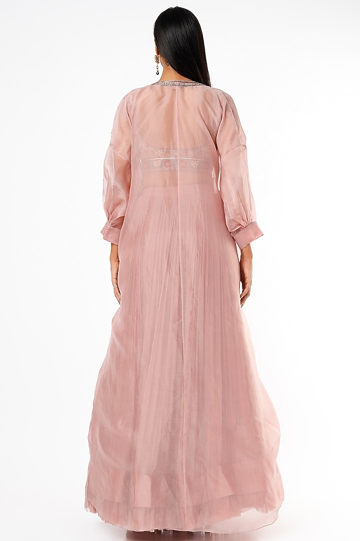 Blush Pink Chiffn & Organza Ruched Wedding Lehenga Set by Ridhi Mehra at Pernia's Pop Up Shop