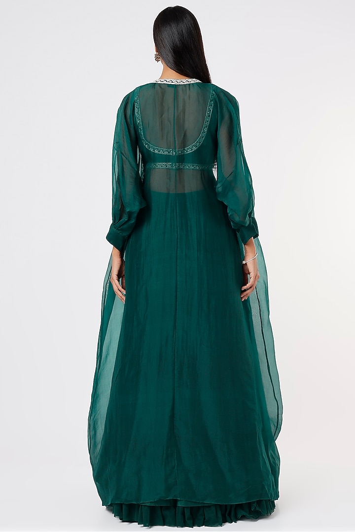 Green Chiffon Jacket Wedding Lehenga Set by Ridhi Mehra at Pernia's Pop Up Shop