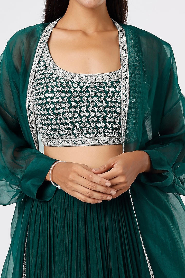 Green Chiffon Jacket Wedding Lehenga Set by Ridhi Mehra at Pernia's Pop Up Shop