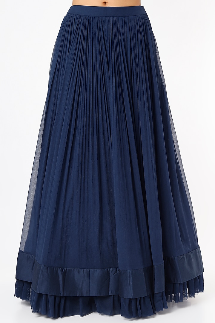 Navy Blue Chiffon Ruched Wedding Lehenga Set by Ridhi Mehra at Pernia's Pop Up Shop