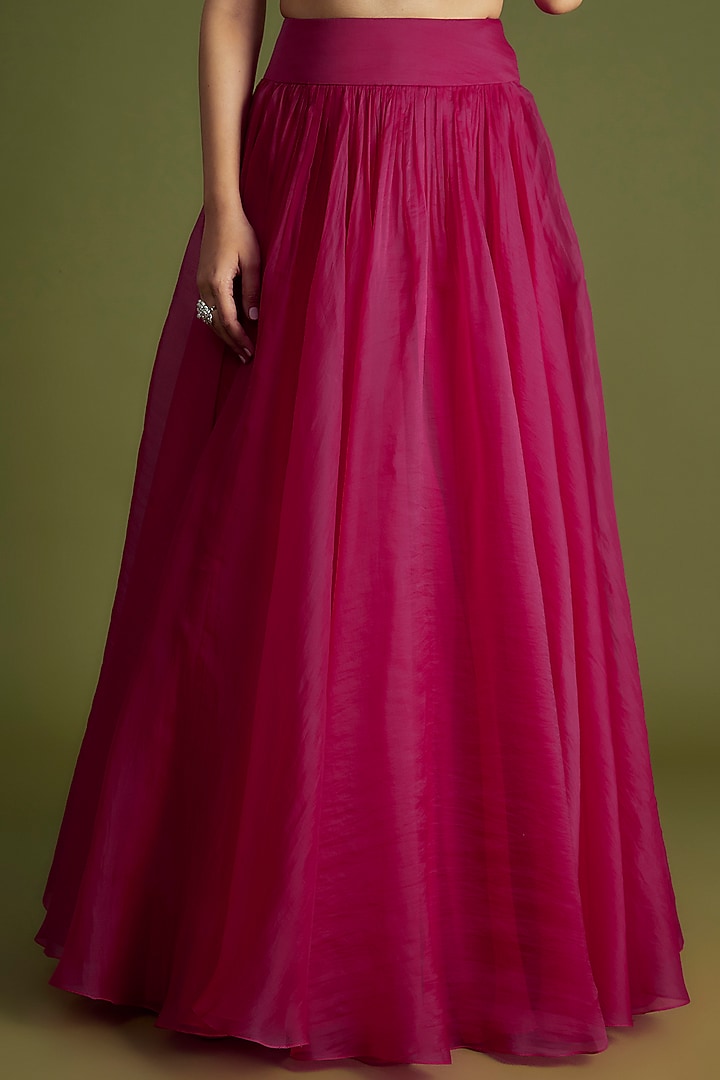 Fuchsia Organza Embroidered Jacket Wedding Lehenga Set by Ridhi Mehra at Pernia's Pop Up Shop