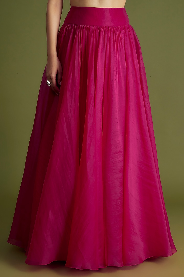 Fuchsia Organza Embroidered Jacket Wedding Lehenga Set by Ridhi Mehra at Pernia's Pop Up Shop