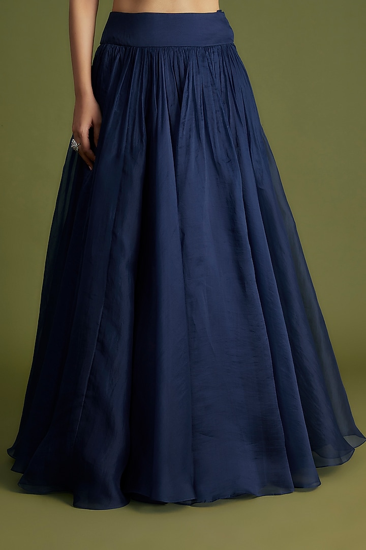 Navy Blue Organza Embroidered Jacket Wedding Lehenga Set by Ridhi Mehra at Pernia's Pop Up Shop