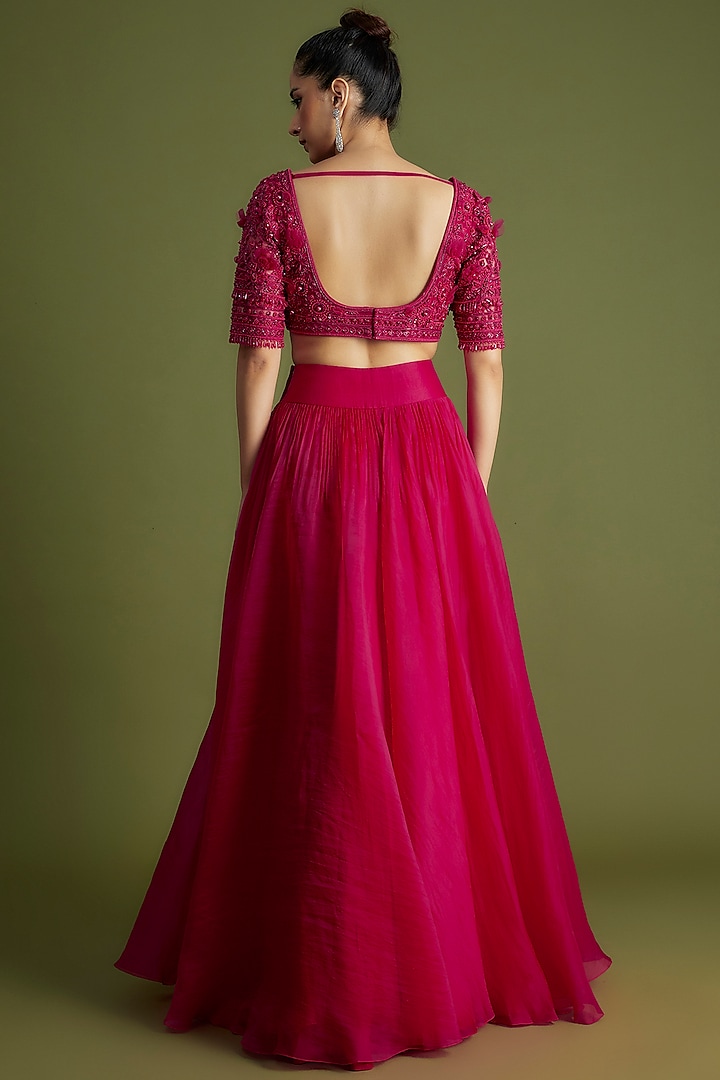 Fuchsia Organza Wedding Lehenga Set by Ridhi Mehra at Pernia's Pop Up Shop