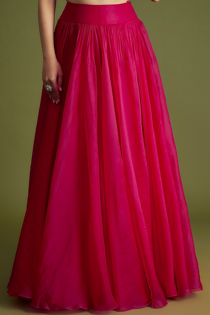 Fuchsia Organza Wedding Lehenga Set by Ridhi Mehra at Pernia's Pop Up Shop