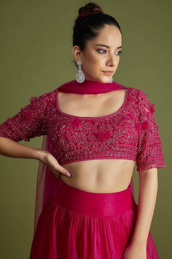 Fuchsia Organza Wedding Lehenga Set by Ridhi Mehra at Pernia's Pop Up Shop