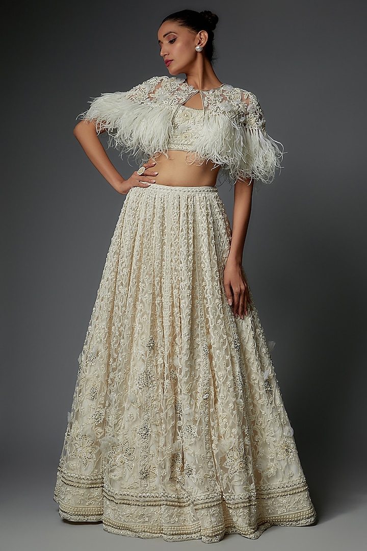 Ivory Organza Embroidered Lehenga Set by Ridhi Mehra