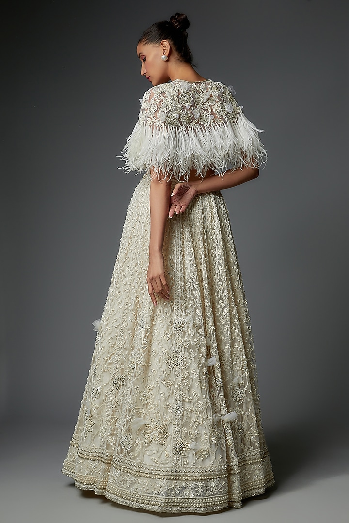 Ivory Organza Embroidered Bridal Lehenga Set by Ridhi Mehra at Pernia's Pop Up Shop