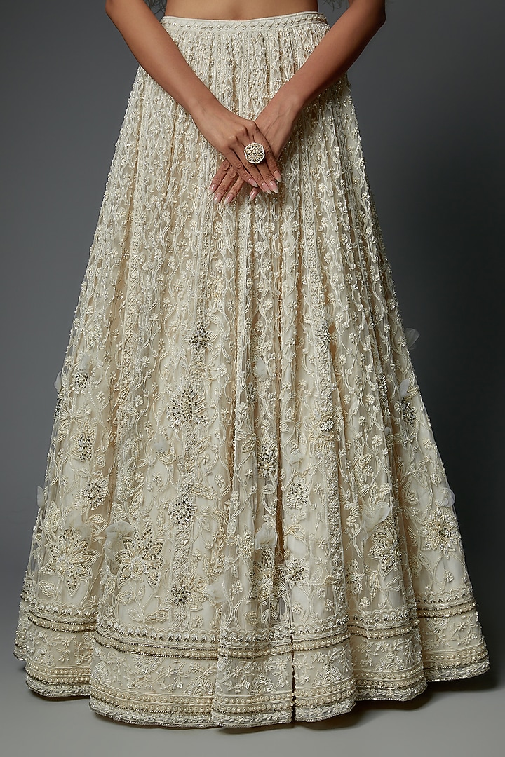 Ivory Organza Embroidered Bridal Lehenga Set by Ridhi Mehra at Pernia's Pop Up Shop