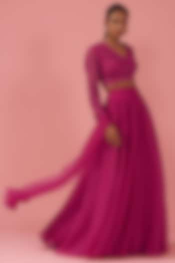 Fuchsia Organza & Net Wedding Lehenga Set by Ridhi Mehra at Pernia's Pop Up Shop