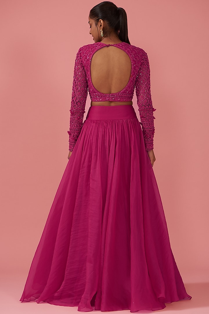 Fuchsia Organza & Net Wedding Lehenga Set by Ridhi Mehra at Pernia's Pop Up Shop