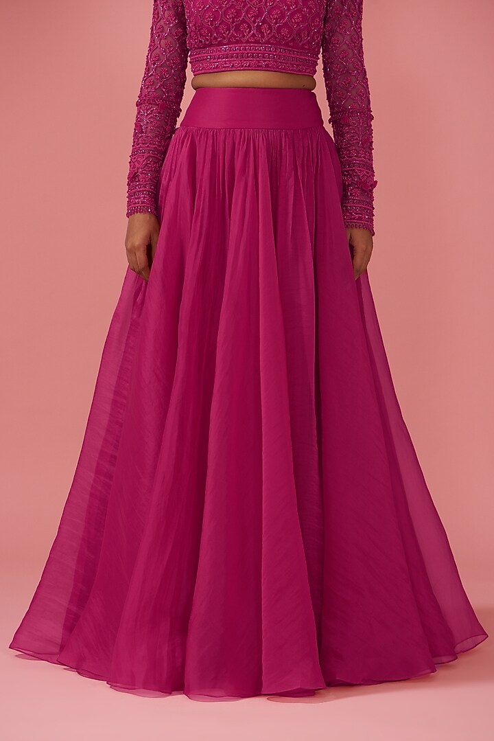 Fuchsia Organza & Net Wedding Lehenga Set by Ridhi Mehra at Pernia's Pop Up Shop