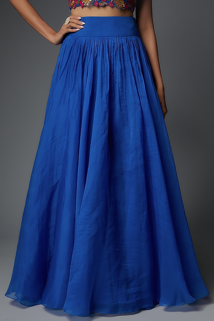 Royal Blue Georgette Jacket Wedding Lehenga Set by Ridhi Mehra at Pernia's Pop Up Shop
