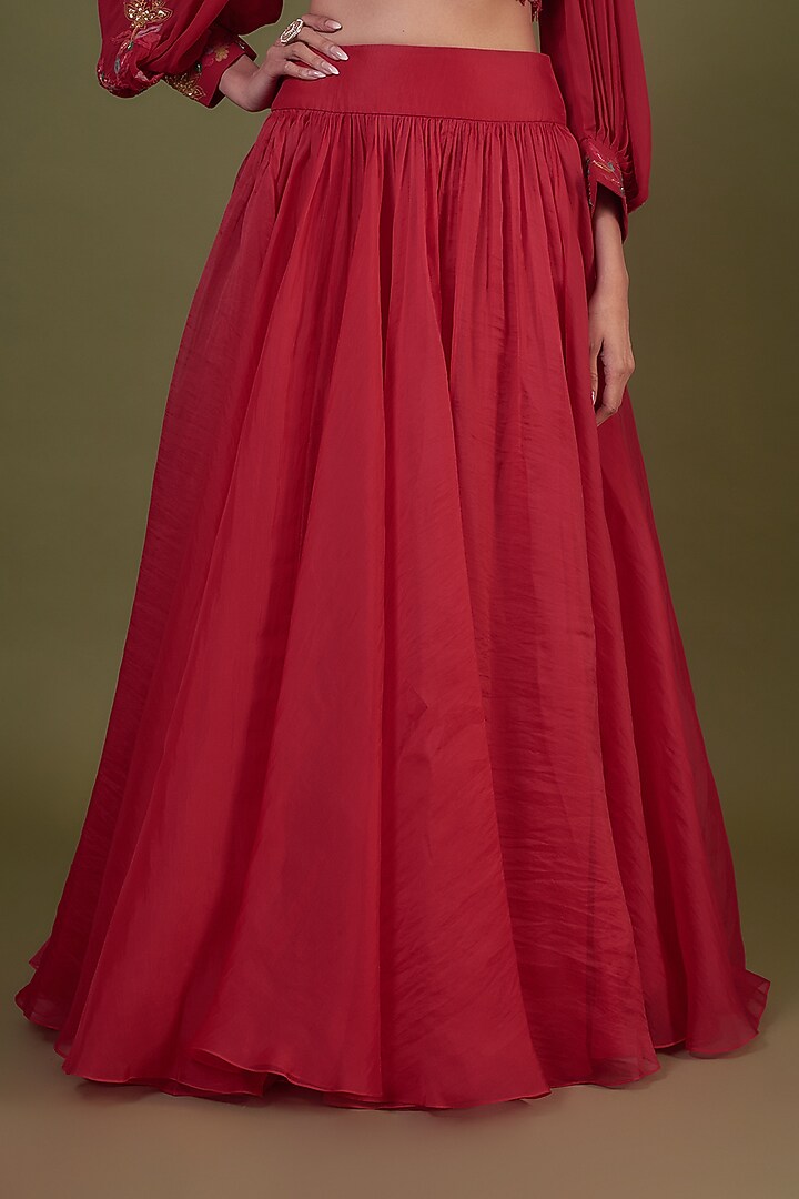 Red Organza & Net Embroidered Wedding Lehenga Set by Ridhi Mehra at Pernia's Pop Up Shop