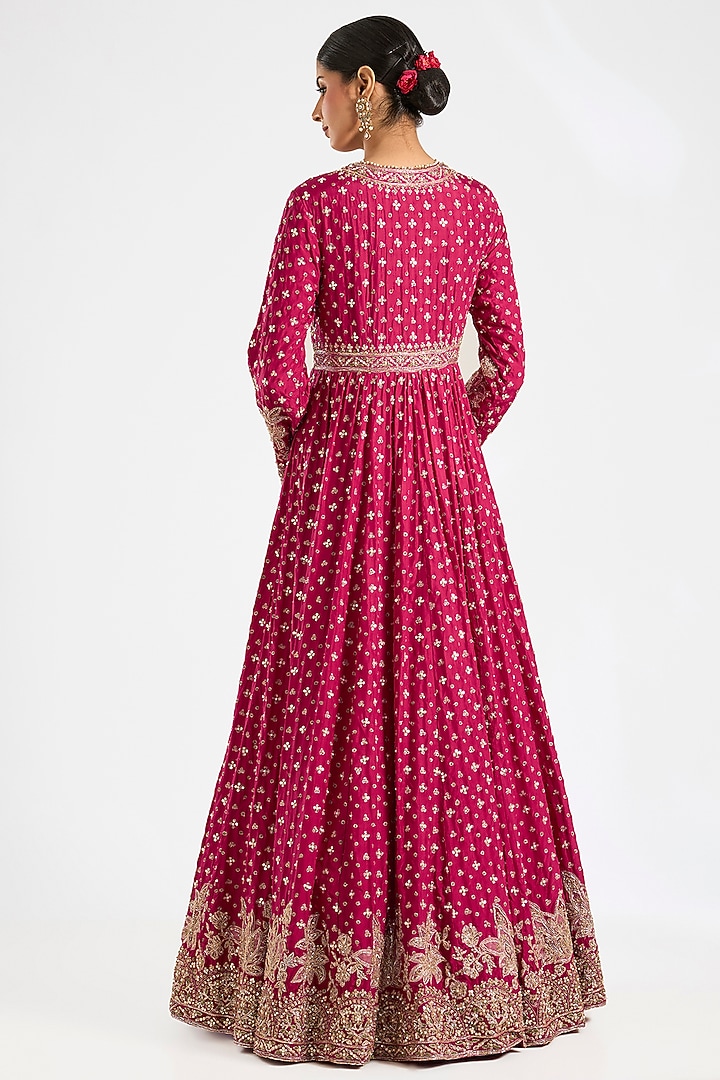 Red Silk Embroidered Bridal Anarkali Set by Ridhi Mehra at Pernia's Pop Up Shop