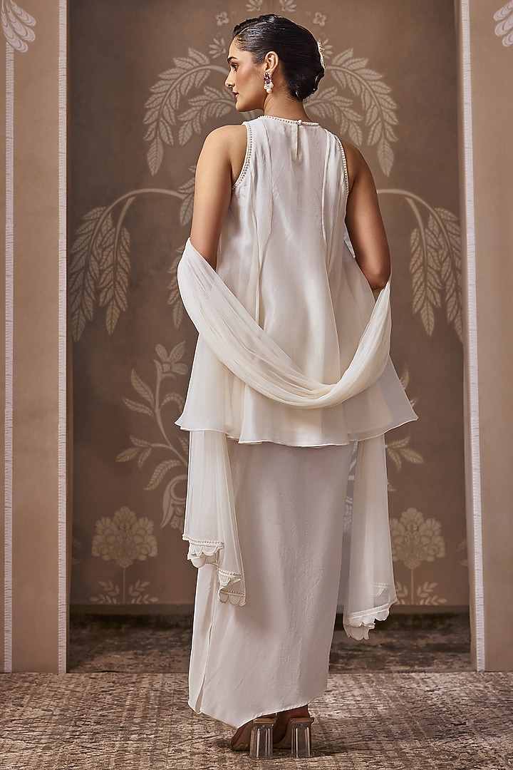 Ivory Silk Draped Skirt Set by Ridhi Mehra at Pernia's Pop Up Shop